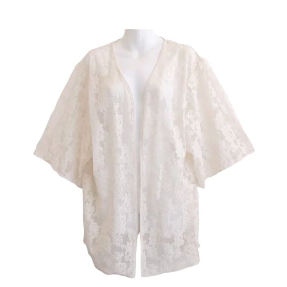 ❤️ 🆕 EXPRESS Kimono Jacket Women Ivory Lace Open Front MEDIUM - Picture 1 of 9